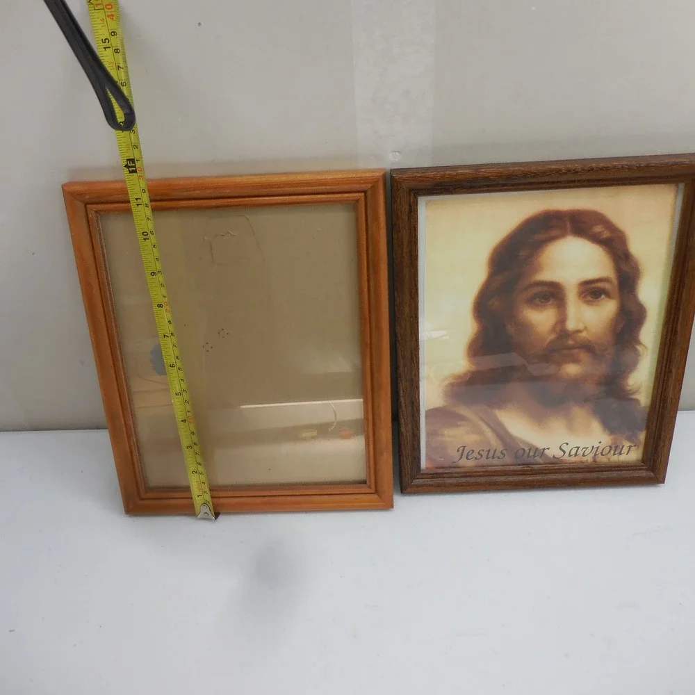 Vintage Wood Picture Frame Set Jesus Our Saviour Religious Print 10x12 Brown